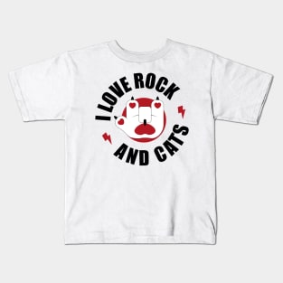 I love Rock and Roll  and Cat White Font Kids T-Shirt